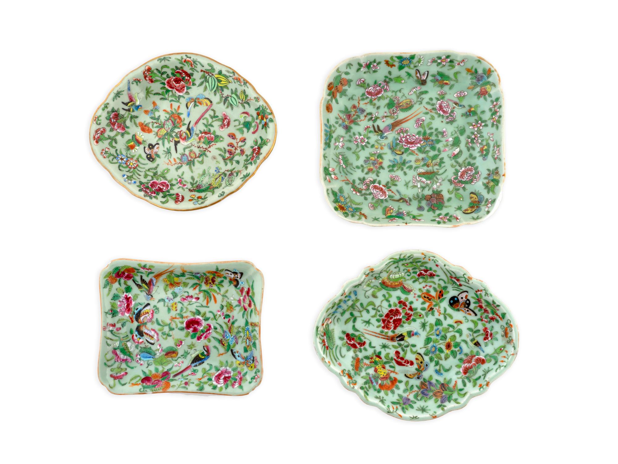 Four Chinese Export Famille Rose Celadon Porcelain Dishes — 19TH CENTURY