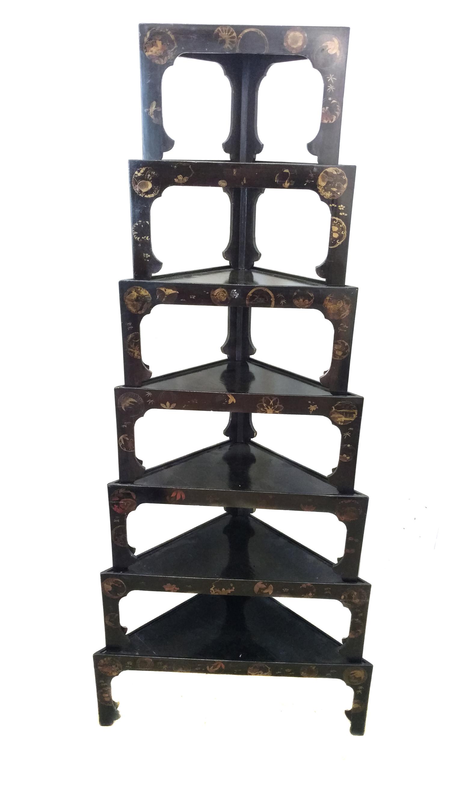 A Chinoiserie What-not Shelf Height 64 1/4 x width 26 x depth 14 inches. — 20TH CENTURY