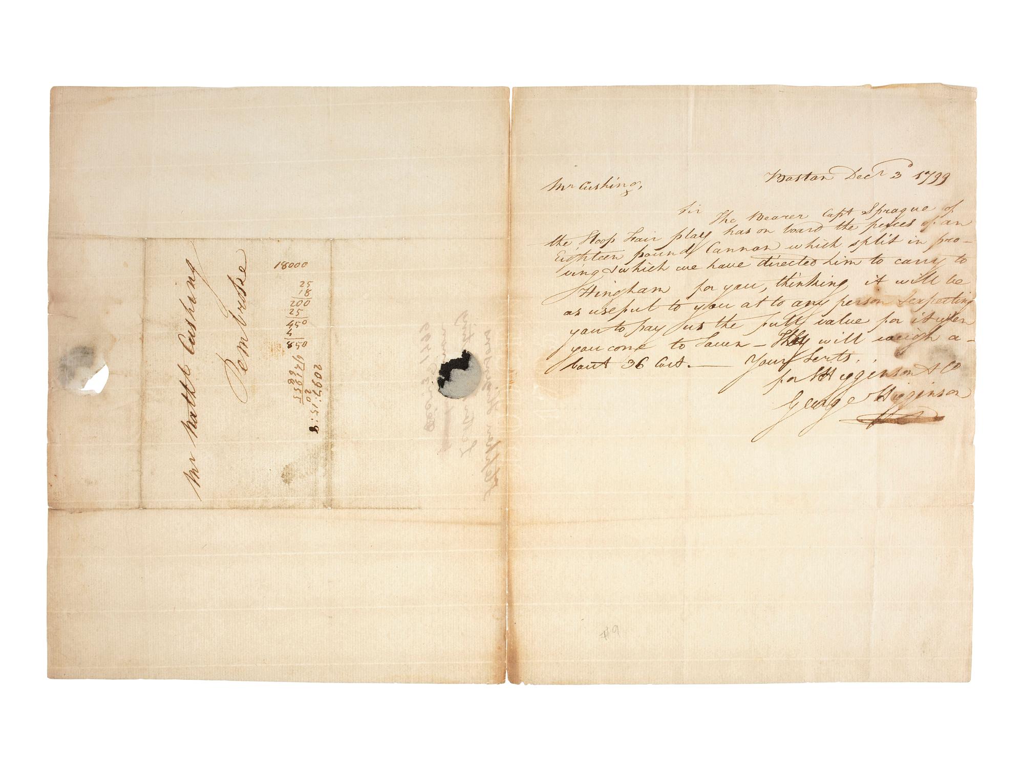 [PICKERING, Timothy (1745-1829)] -- [HIGGINSON, Stephen (1743-1828)]. Document signed in type "Timothy Pickering" reporting to the US Congress on monies appropriated for naval equipment, 20 January 1796.