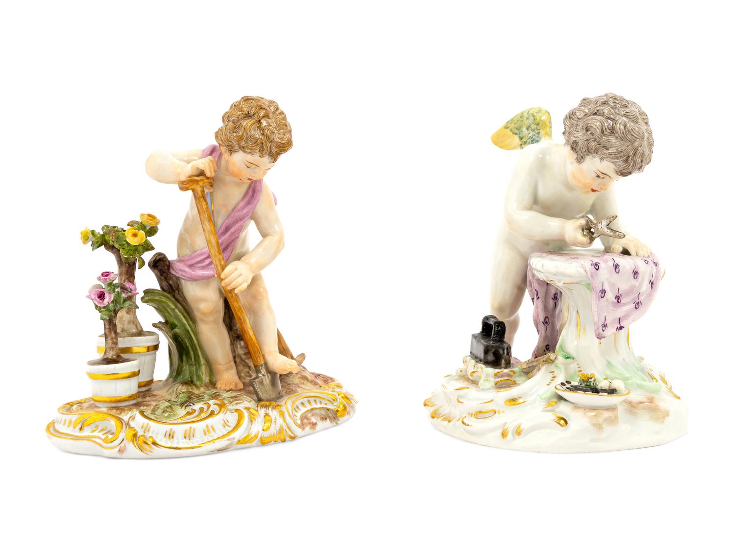 A Group of Meissen Porcelain Cherubic Figures