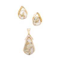 Gold-In-Quartz and Yellow Gold Earrings and Pendant