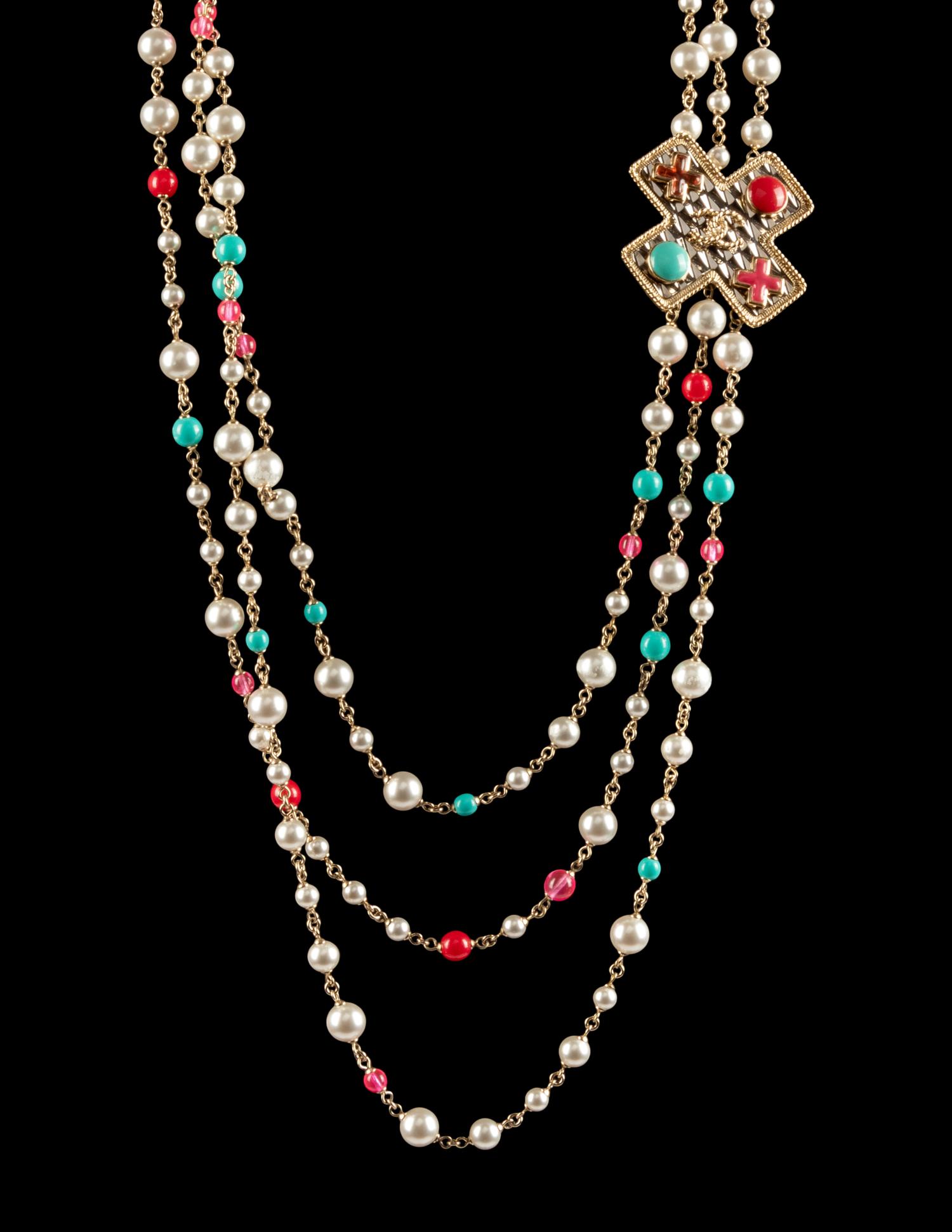Chanel Faux Pearl, Pink and Blue Bead Necklace, 2017