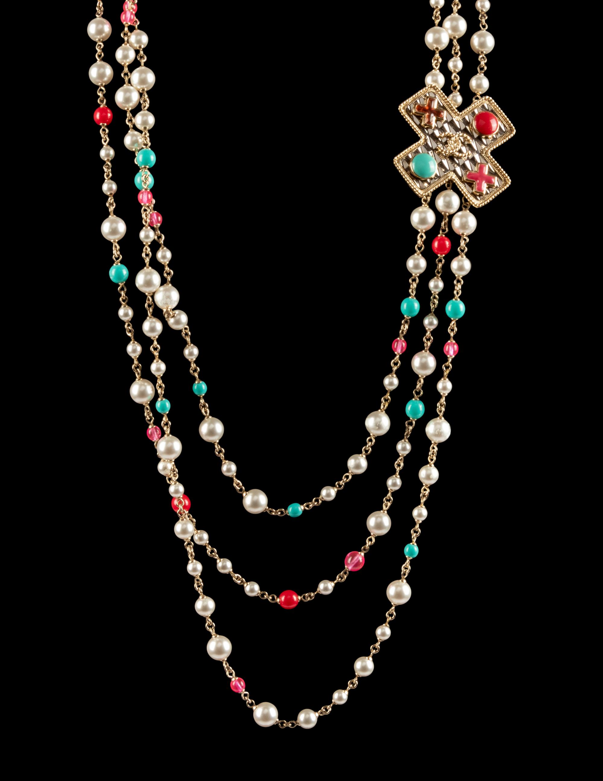 Chanel Faux Pearl, Pink and Blue Bead Necklace, 2017