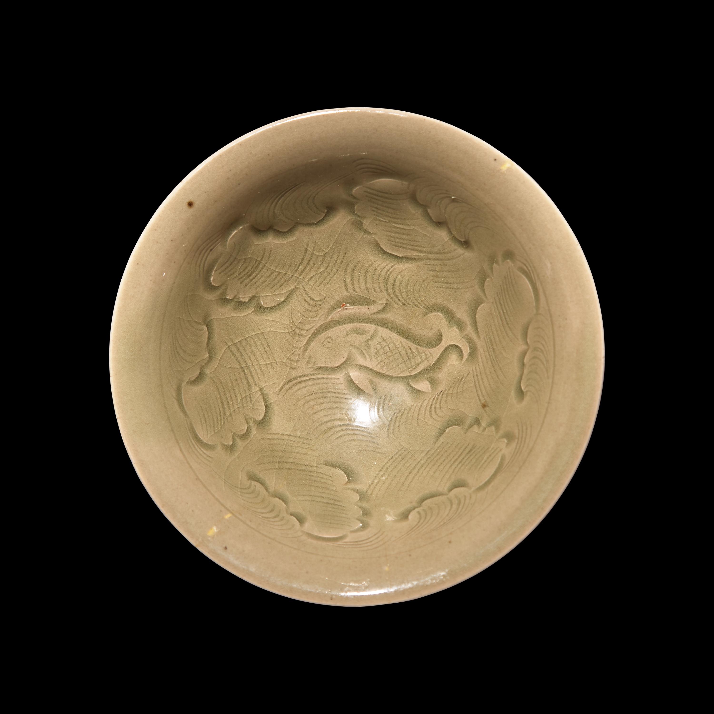 A Chinese Yaozhou Celadon 'Fish' Bowl, Northern Song Dynasty 北宋 耀州窯刻划花魚紋碗