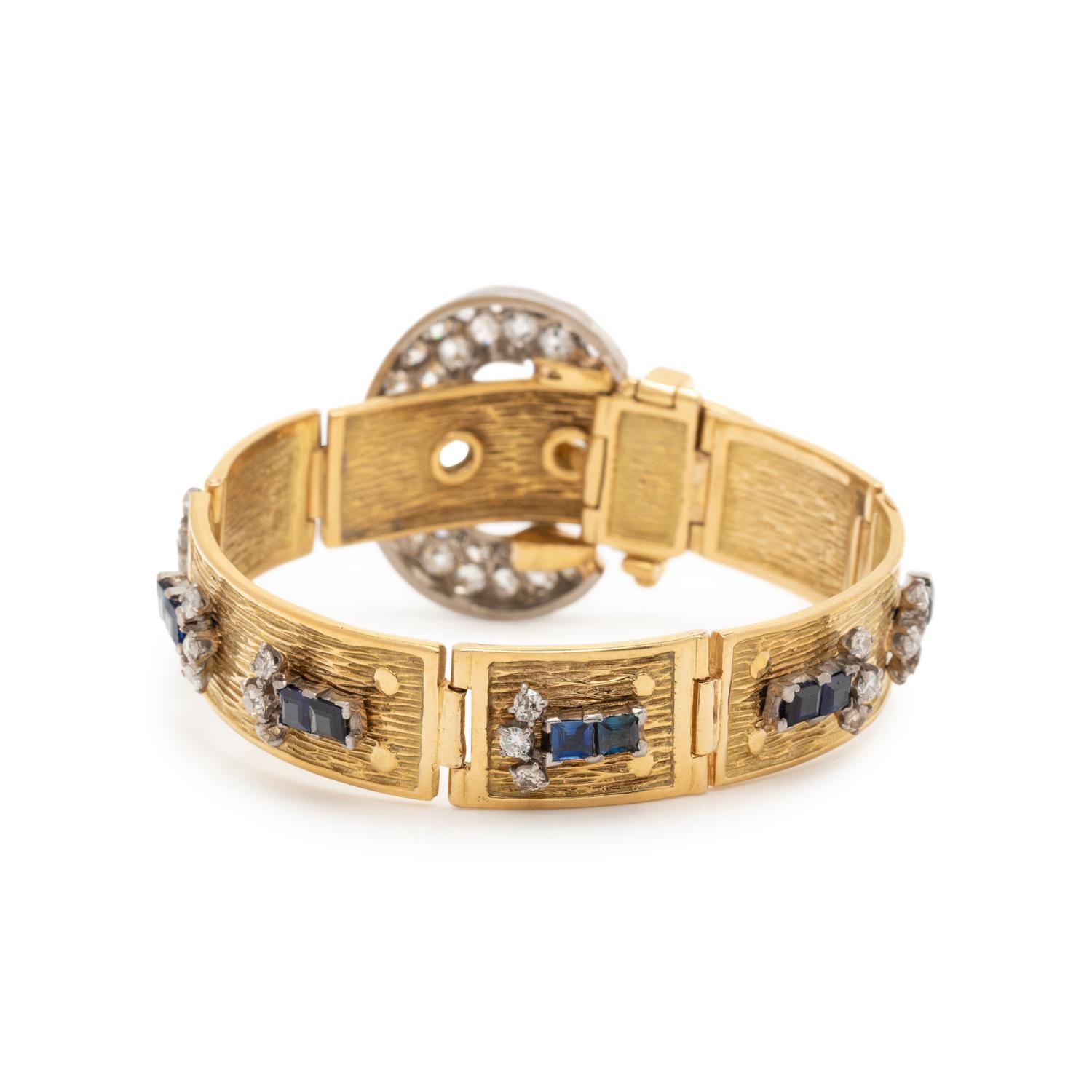 HAMMERMAN BROTHERS, YELLOW GOLD, DIAMOND AND SAPPHIRE BUCKLE BRACELET