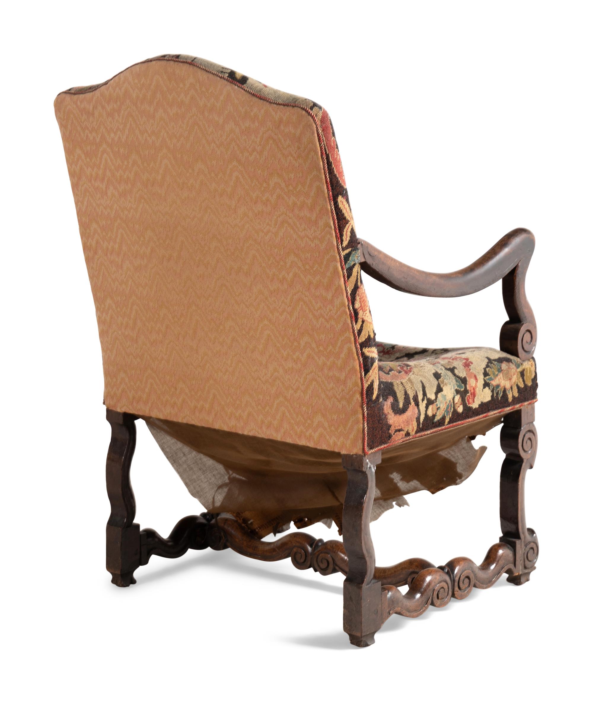 A Pair of Louis XIII Walnut Fauteuils with Gros Point Upholstery