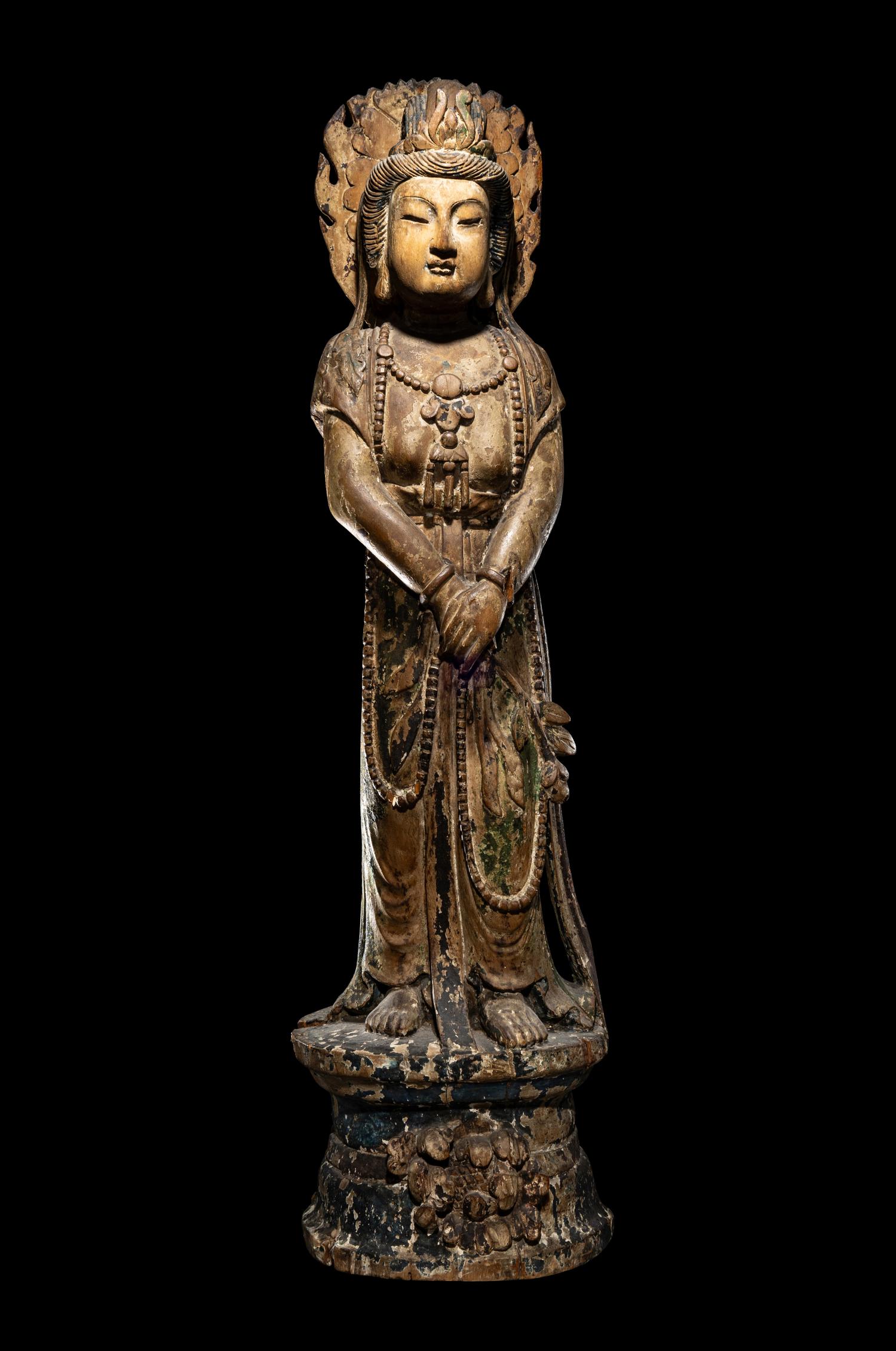 A Chinese Polychrome Lacquered Wood Guanyin