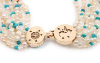14k Gold, Pearl, and Turquoise Multi-Strand Necklace