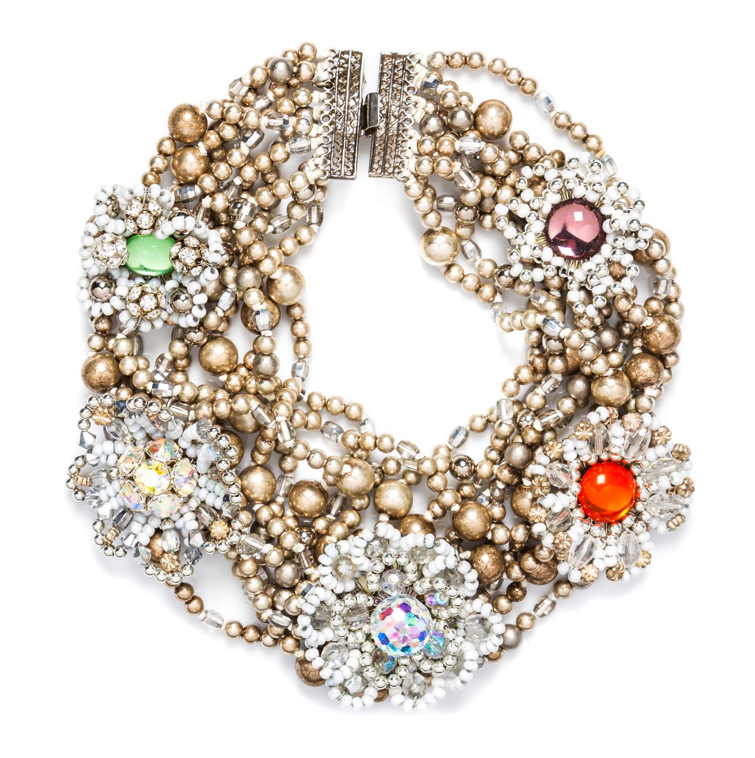 An Eric Beamon Champagne Pearl Beaded Multistrand Choker Necklace,