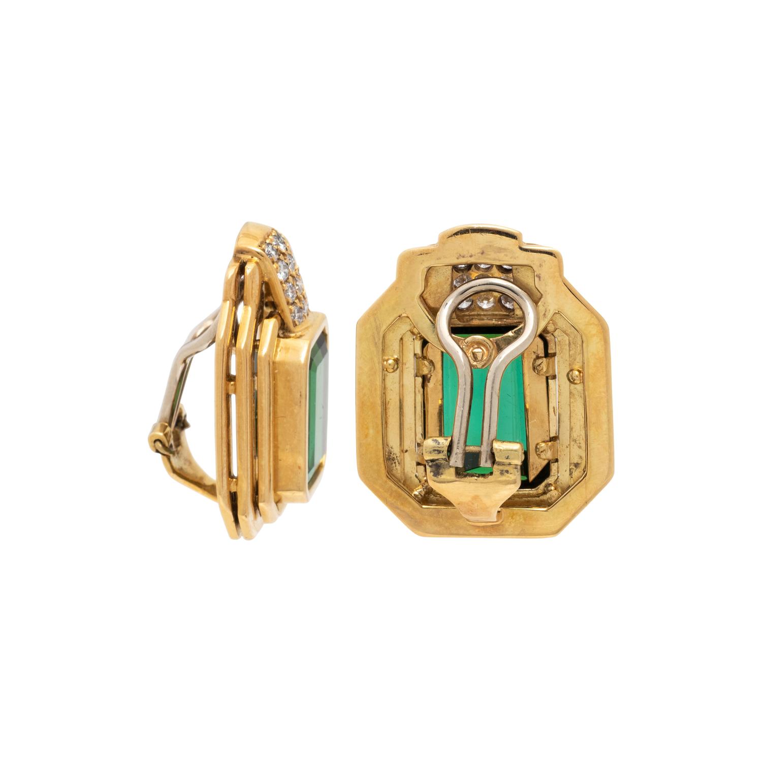 TOURMALINE, DIAMOND, AND YELLOW GOLD EARRINGS