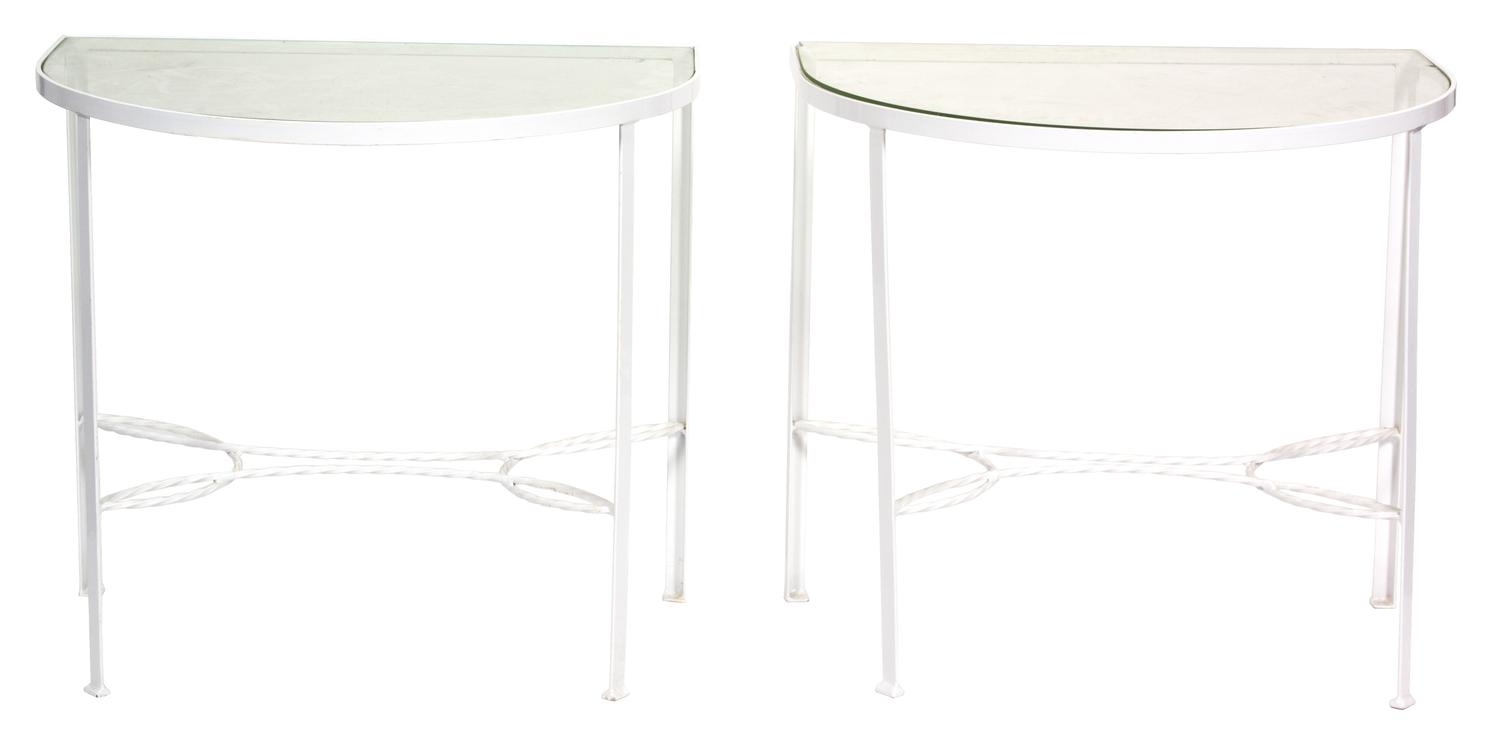 A Group of White Painted Iron Garden Furniture Dining table height 29 x length 60 x width 32 inches. — 20TH CENTURY