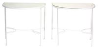 A Group of White Painted Iron Garden Furniture Dining table height 29 x length 60 x width 32 inches. — 20TH CENTURY