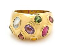A 14 Karat Yellow Gold Dome Ring with Multi Colored Gemstones, 4.80 dwts.
