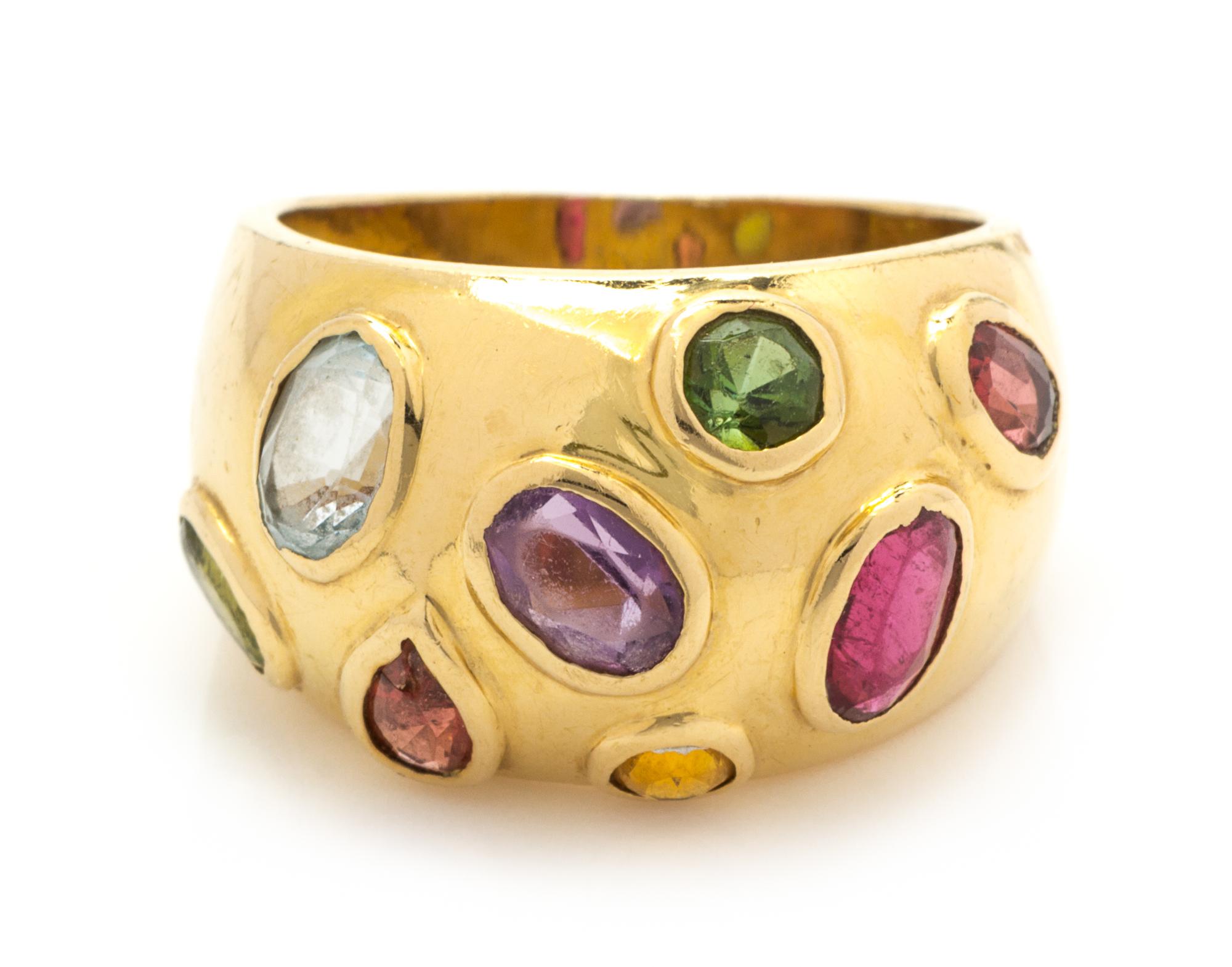 A 14 Karat Yellow Gold Dome Ring with Multi Colored Gemstones, 4.80 dwts.