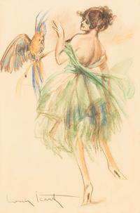 A Lady in a Green Dress and a Macaw