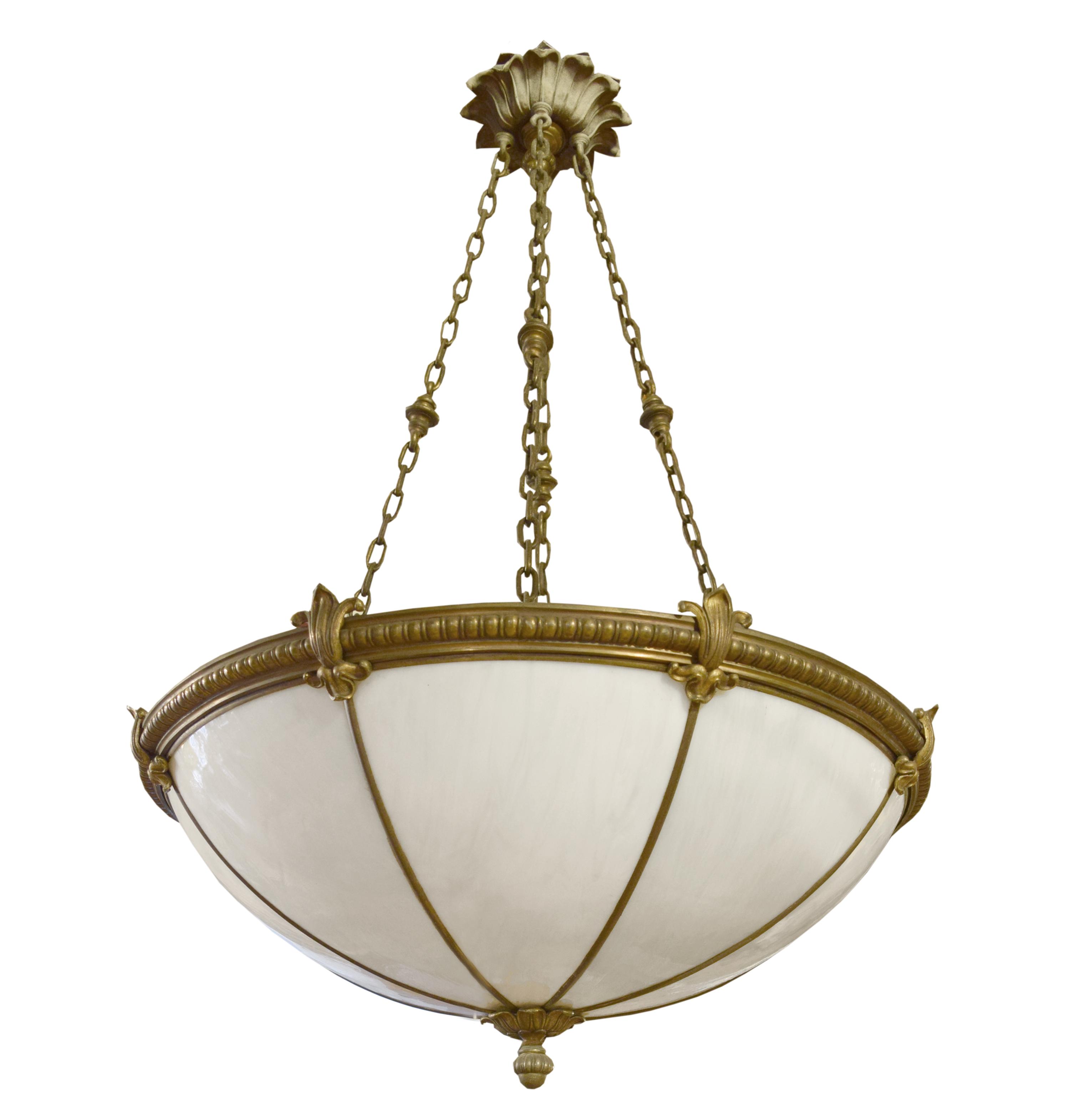 A Set of Four Bronze and Glass Chandeliers 24" W x 24" D x 44" H — United States, Circa 1920