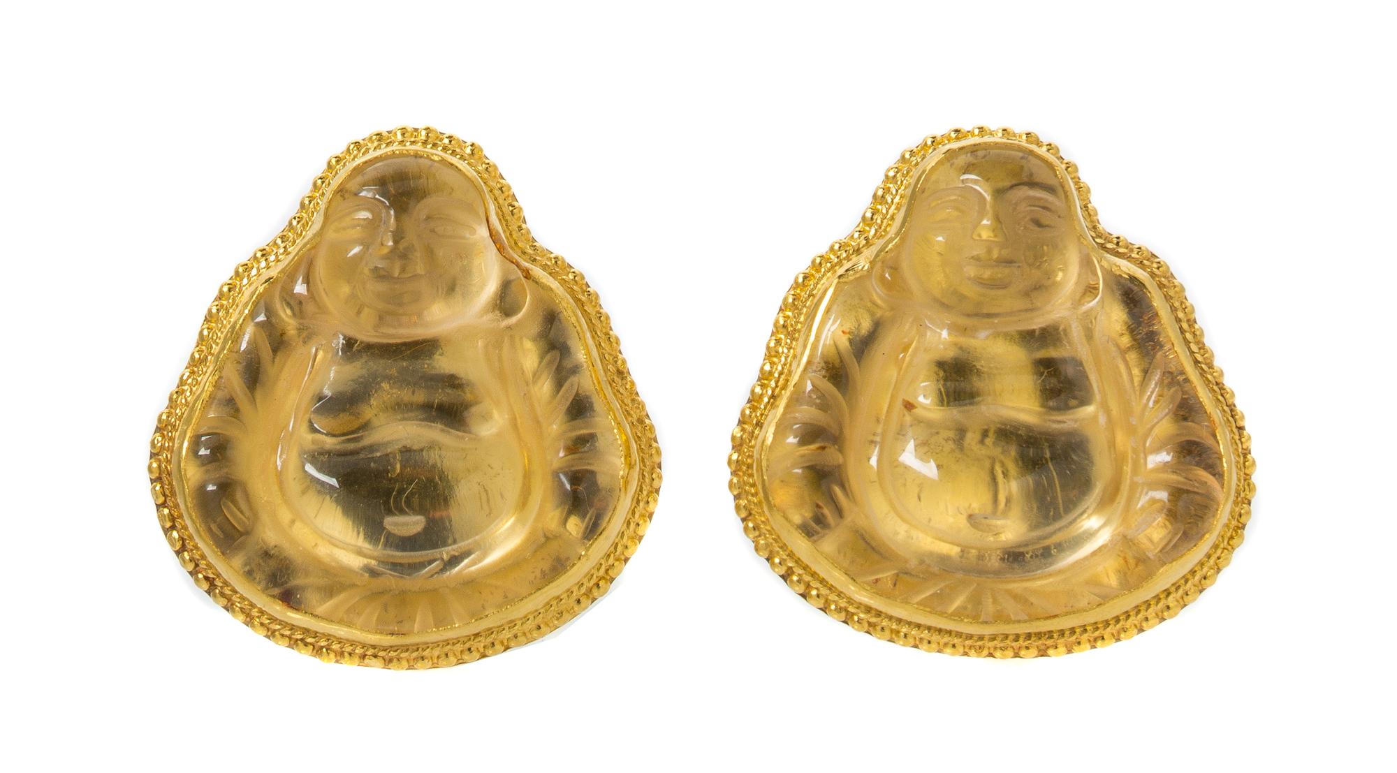 A Pair of High Karat Yellow Gold and Citrine Earclips, 19.80 dwts.