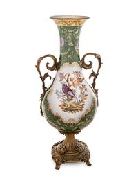 A Continental Gilt Metal Mounted Transfer-Decorated Porcelain Vase