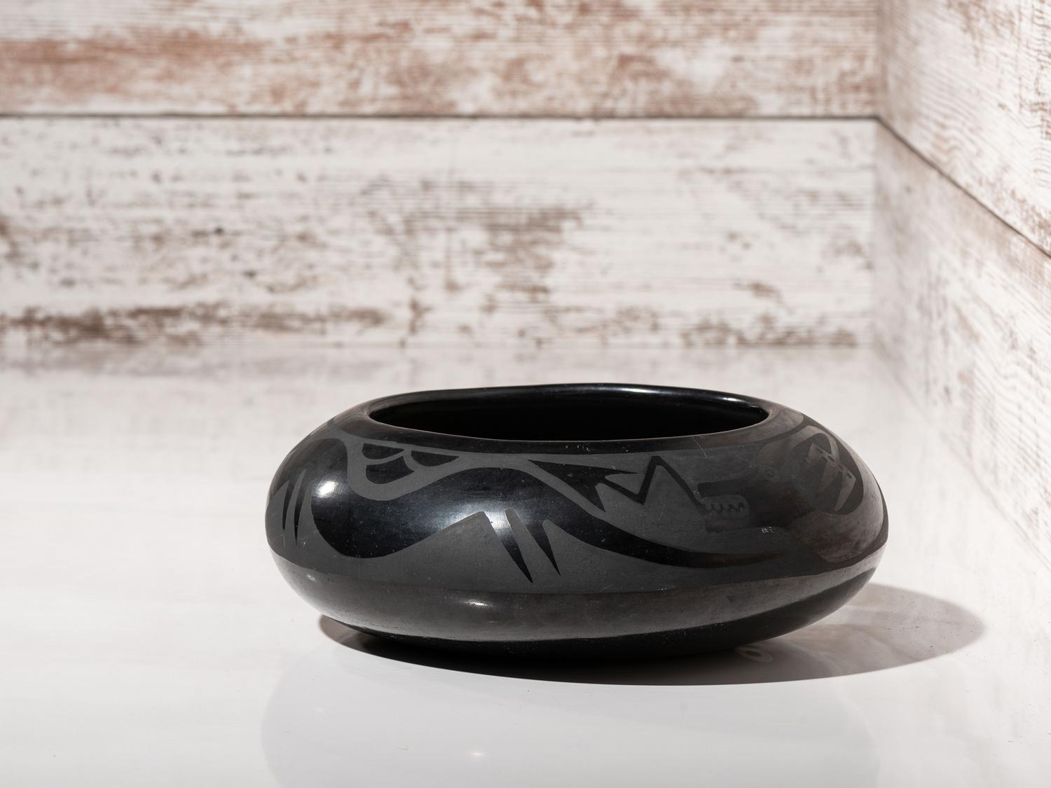 Blackware Pottery Bowl, with Avanyu 1943-1956