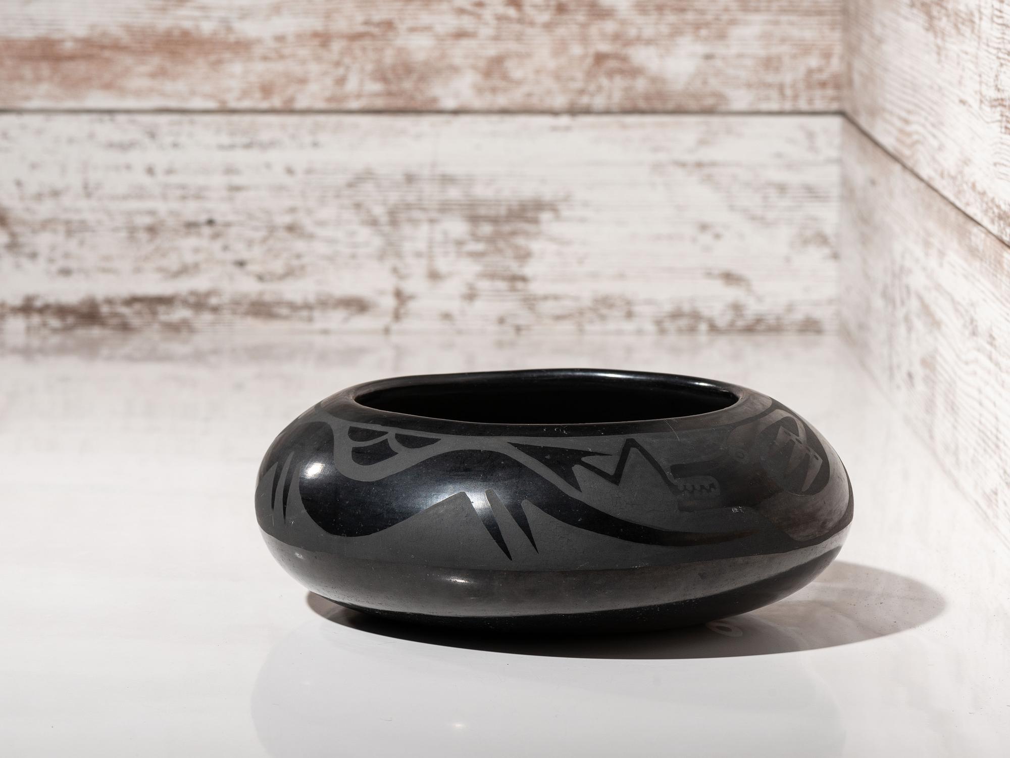 Blackware Pottery Bowl, with Avanyu 1943-1956