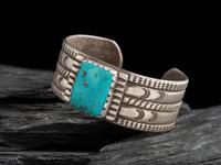 Navajo Stamped Ingot and Turquoise Cuff Bracelet