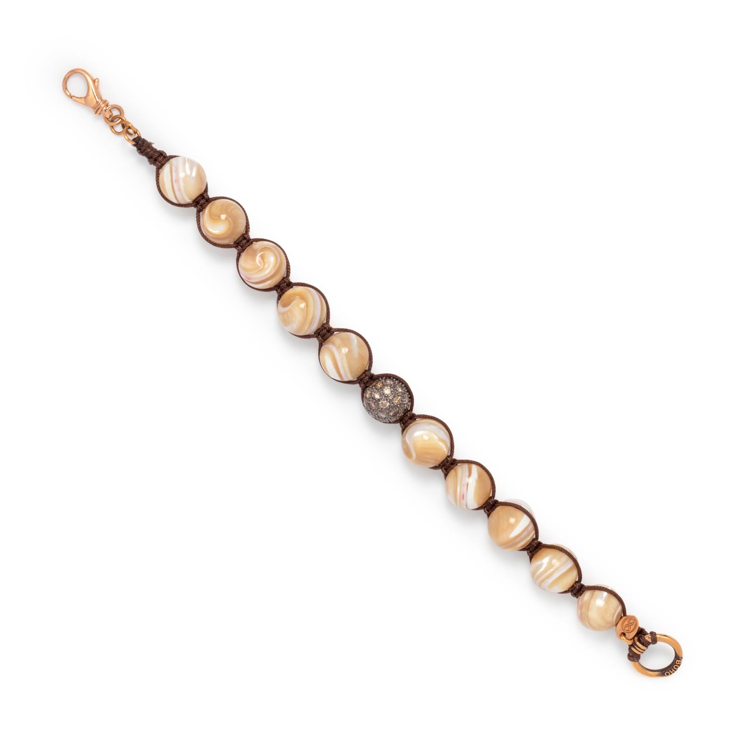 BOHO, COLORED DIAMOND AND SHELL BEAD BRACELET