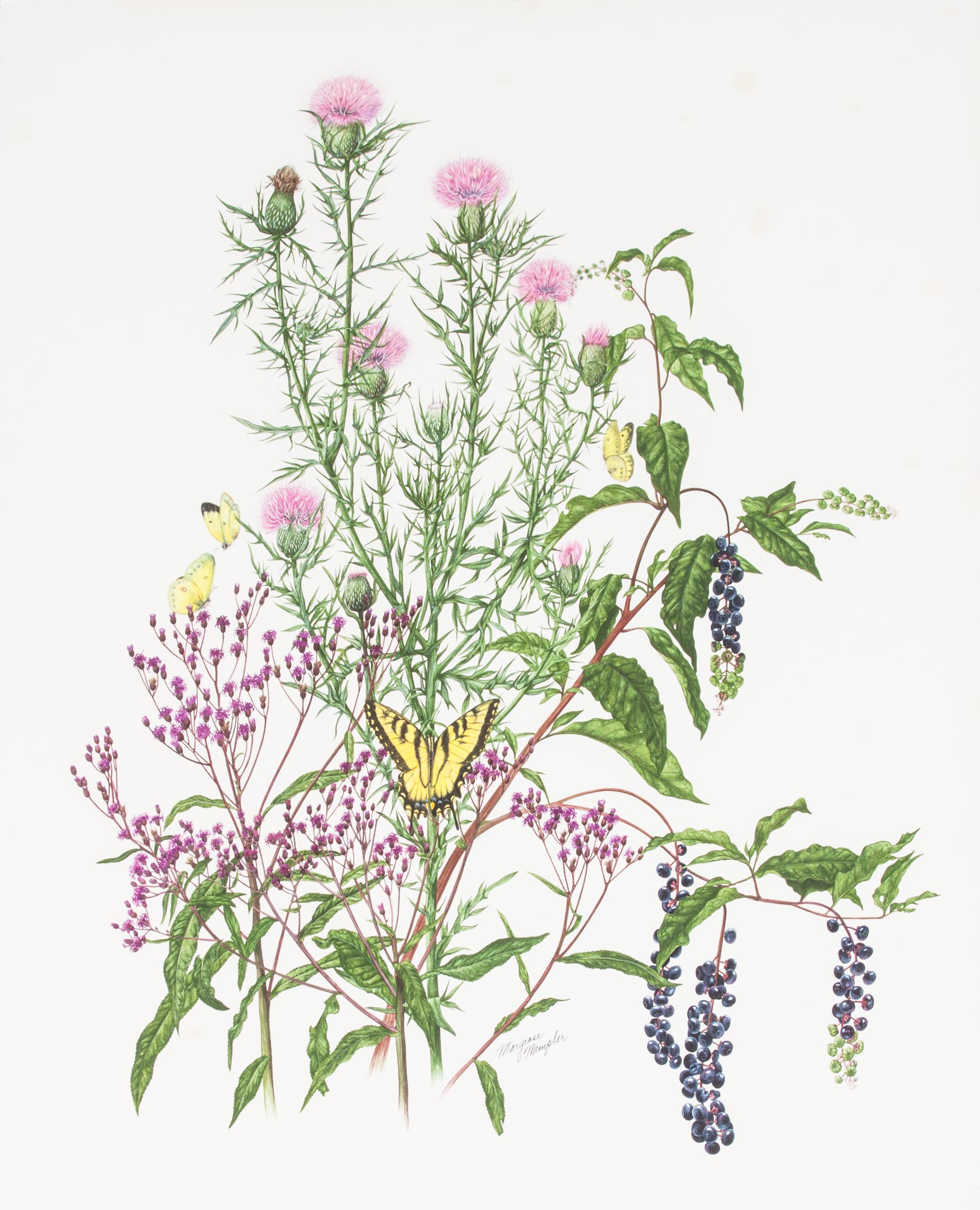 Maryrose Wampler, (20th century), Two works: Butterflies and Flowers