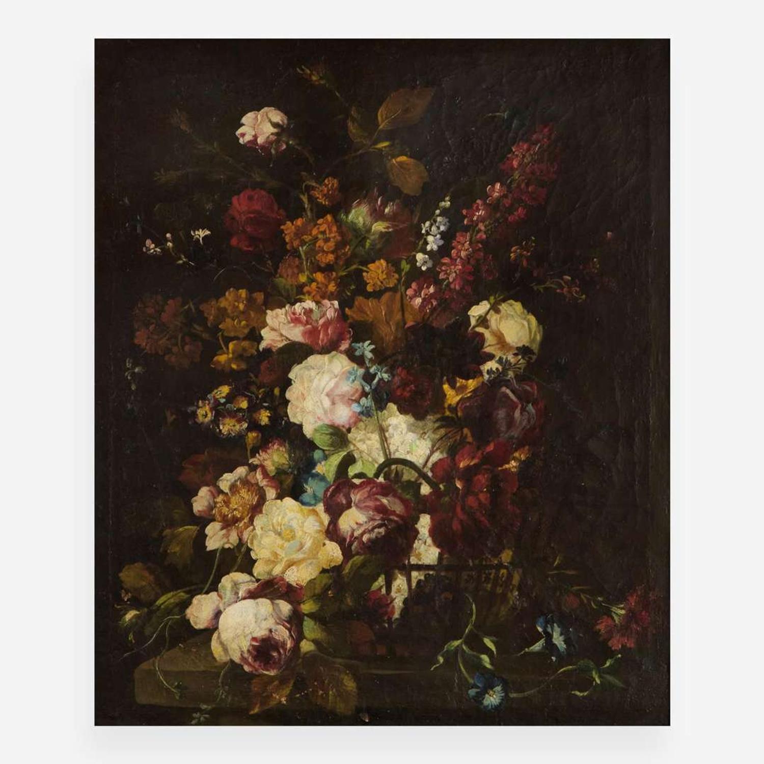 Italian School (17th Century) Floral Still Life in a Basket; together with a Companion (A Pair)