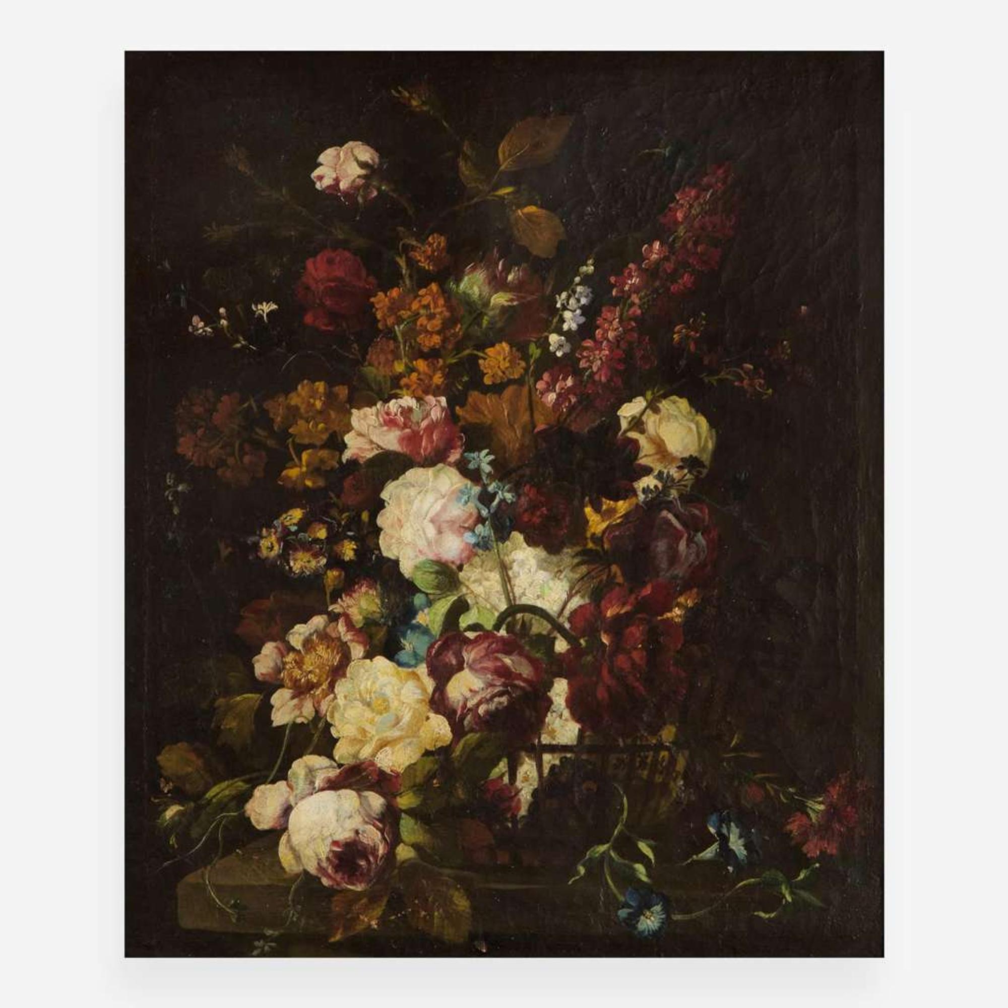 Italian School (17th Century) Floral Still Life in a Basket; together with a Companion (A Pair)