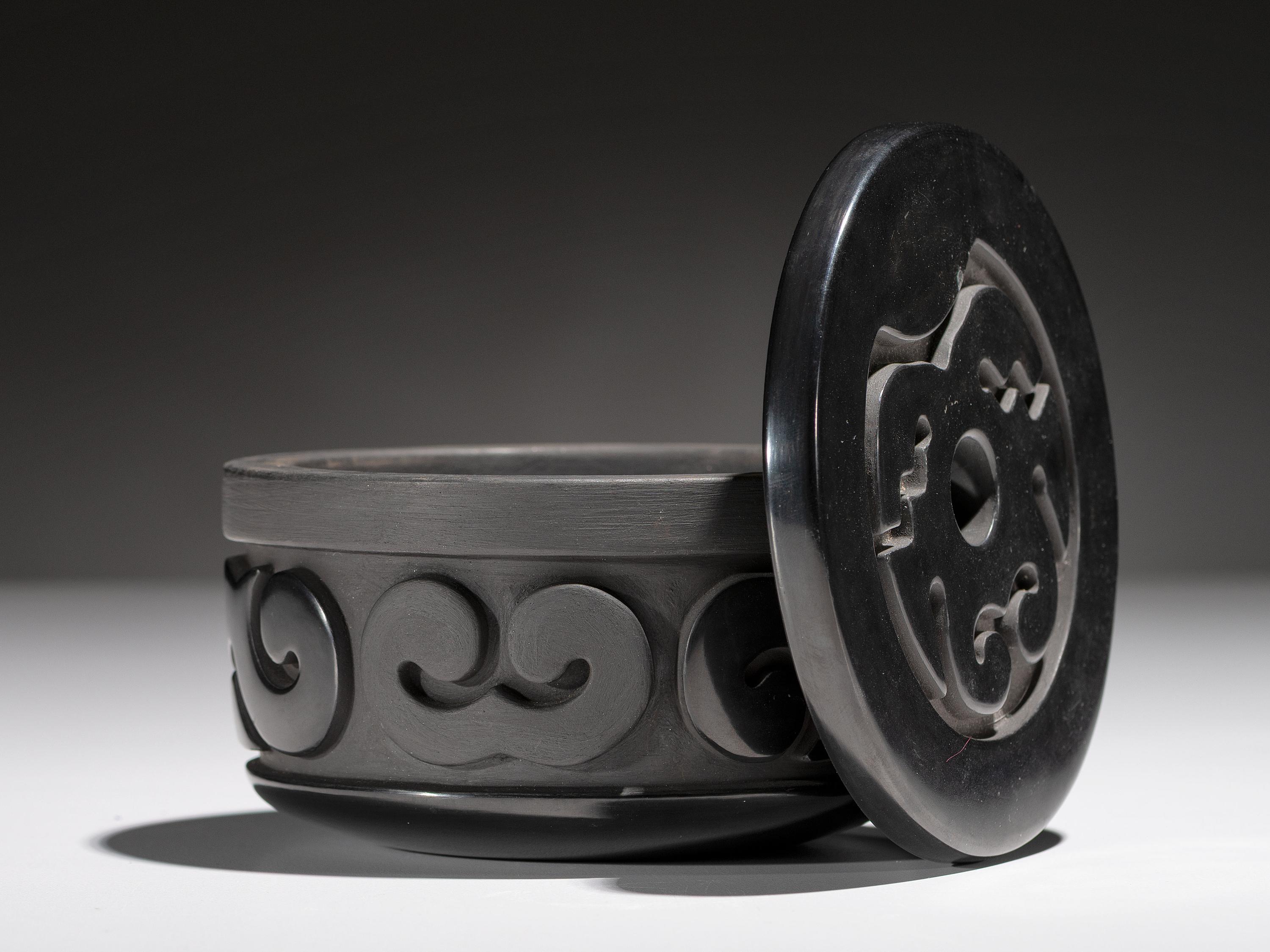 Lidded Blackware Pottery Container
