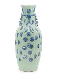 A Chinese Celadon Ground Underglaze Blue Vase