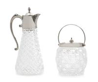 Two Silver-Plate Mounted Glass Articles Height of taller 10 inches.