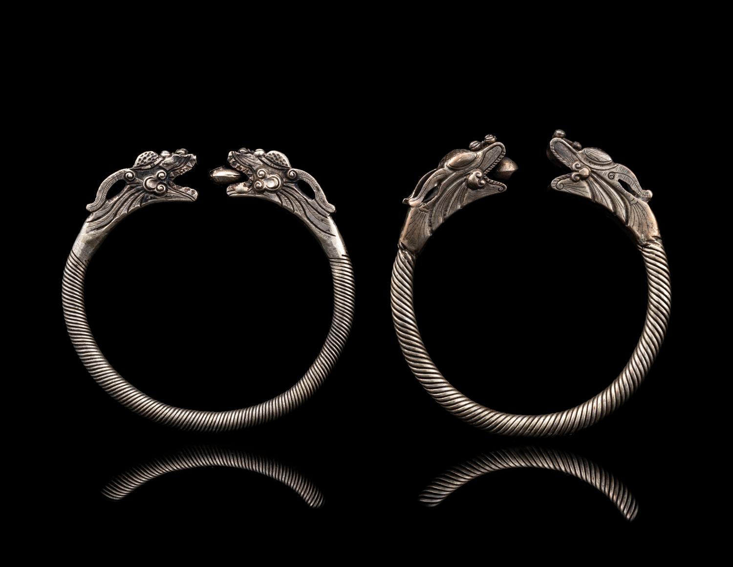 A Pair of Chinese Silver 'Dragon' Bangles