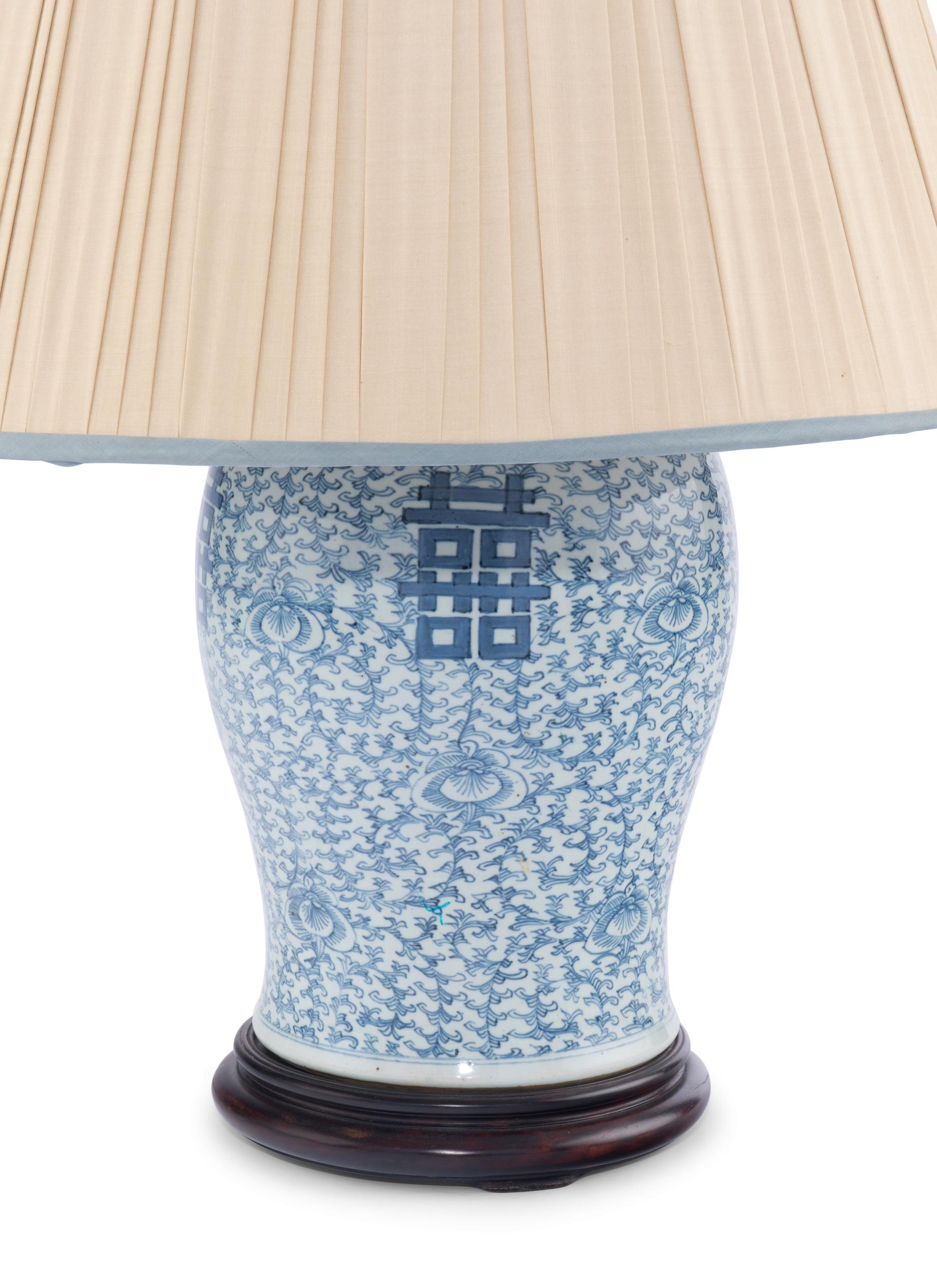 A Chinese Export Blue and White Porcelain Jar Mounted as a Lamp