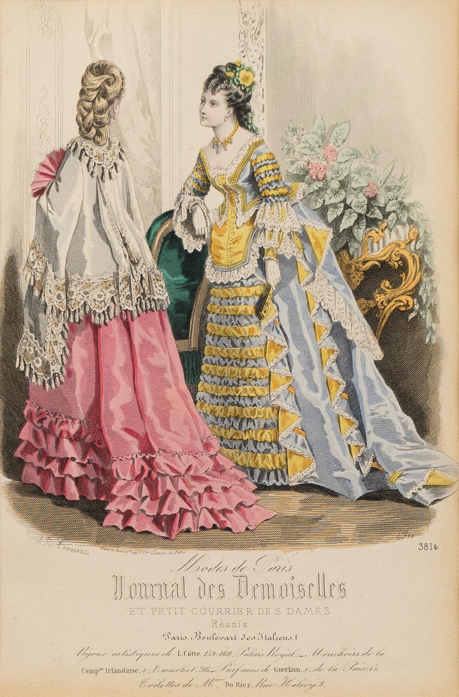 Four Framed Ladies' Costume Engravings Largest 10 1/4 x 6 3/4 inches.
