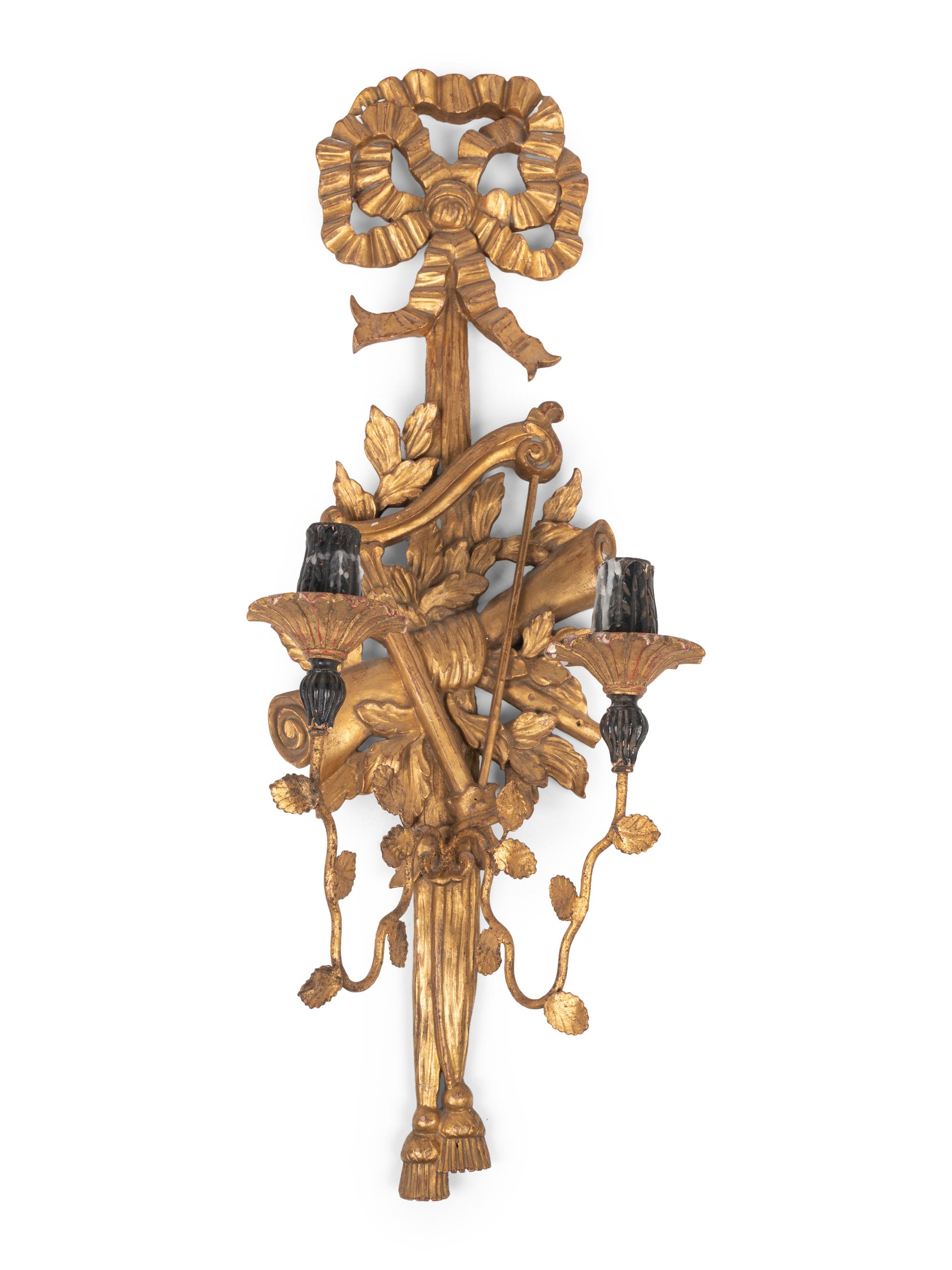 An Italian Giltwood Two-Light Sconce