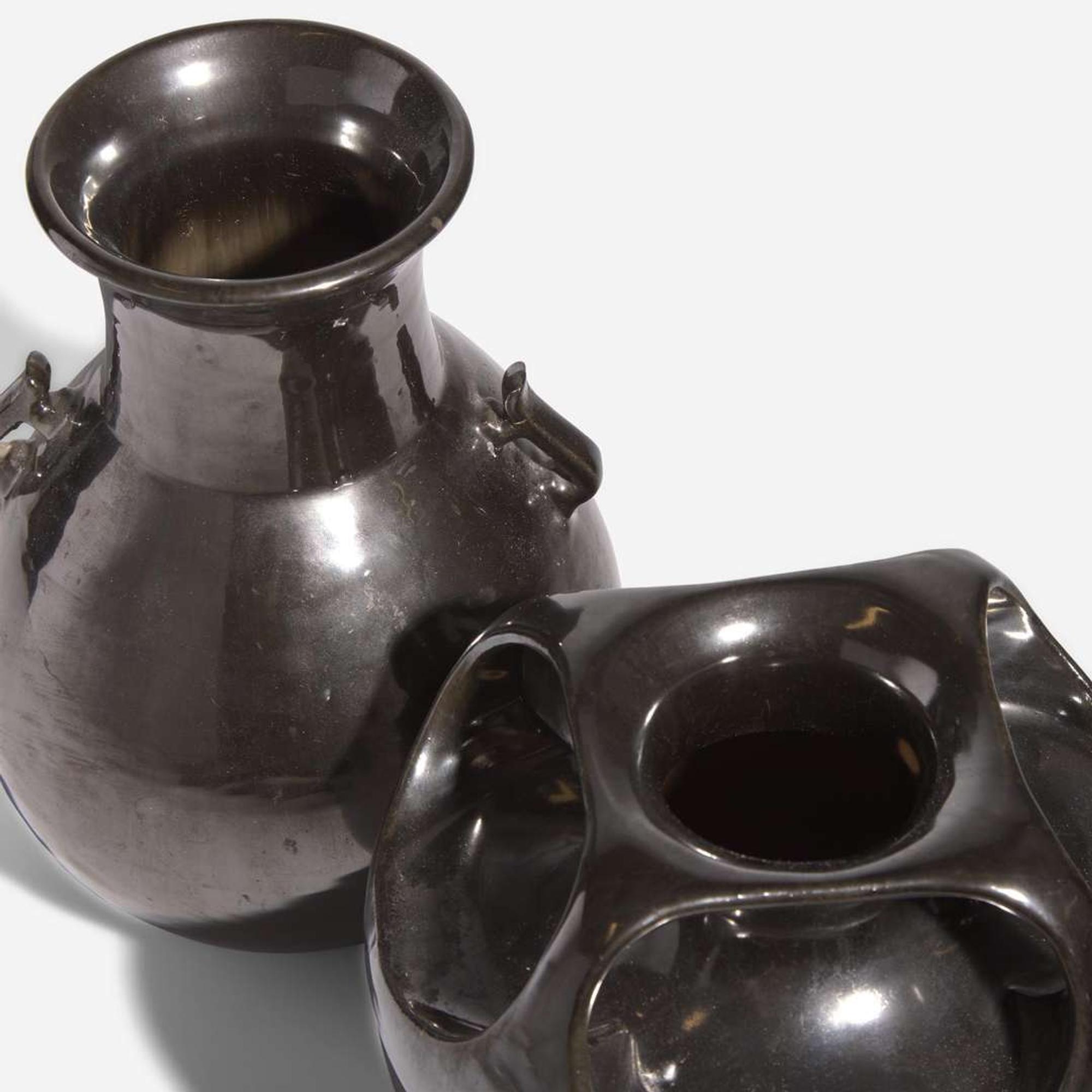 Fulper Pottery (American, active 1860-1935) Two Mirror Black Glaze Vases, Trenton, New Jersey, USA, early 20th century