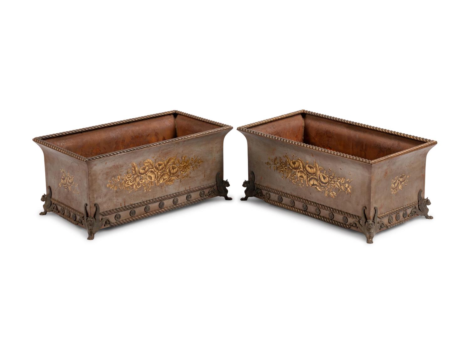 A Pair of French Bronze-Mounted Tole Peinte Jardinières — 19TH CENTURY