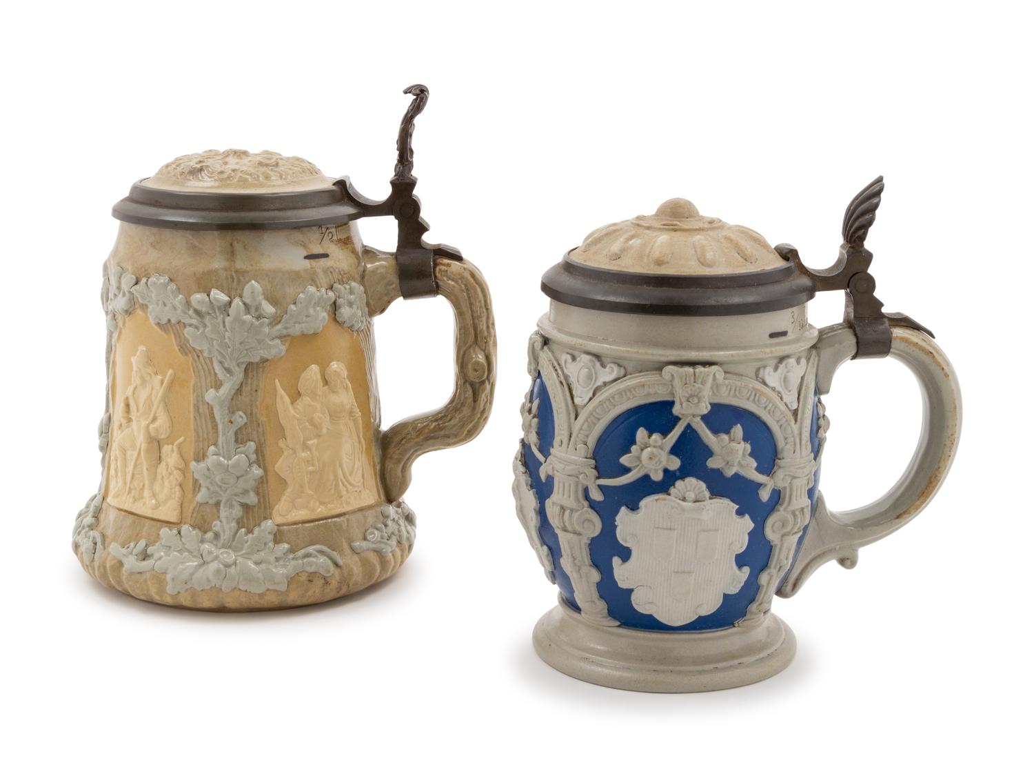 Two Villeroy & Boch Mettlach Pewter and Ceramic Steins