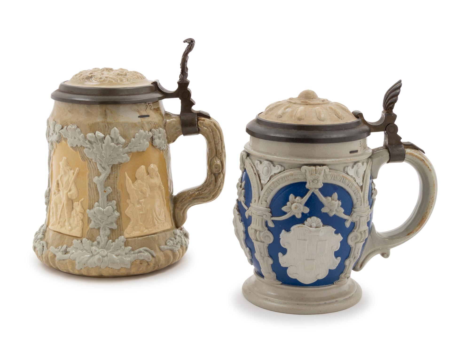 Two Villeroy & Boch Mettlach Pewter and Ceramic Steins
