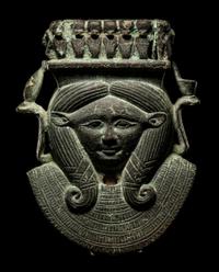 An Egyptian Bronze Hathor Sistrum Terminal