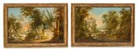 Continental School, (19th Century), Landscapes with Figures and Ruins (a pair)