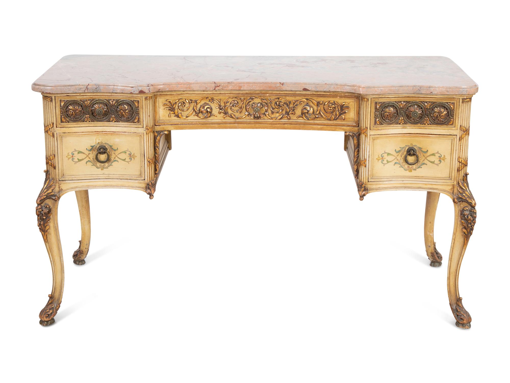 A Louis XV Style Carved, Painted and Parcel-Gilt Trumeau Mirror and Lady's Writing Desk — 20TH CENTURY