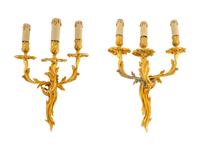 A Pair of Louis XV Style Gilt Bronze Three Light Wall Scones — 20TH CENTURY
