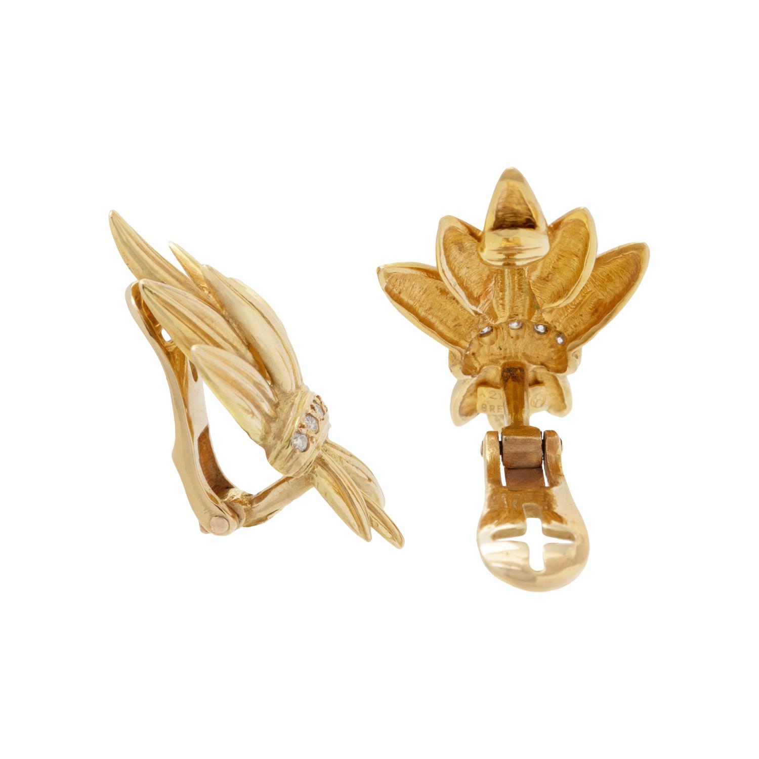 LALAOUNIS, YELLOW GOLD AND DIAMOND EARCLIPS