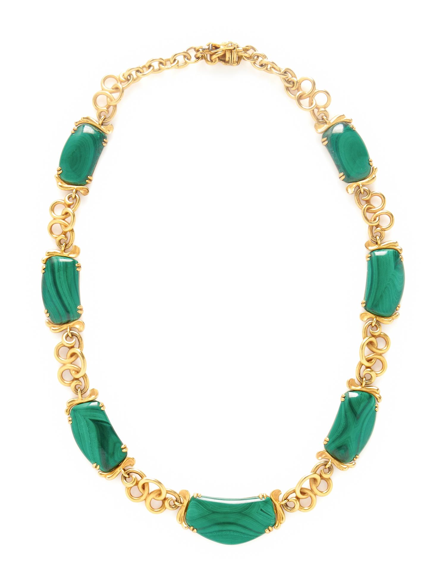 YELLOW GOLD AND MALACHITE NECKLACE