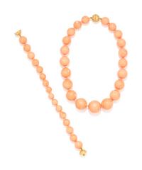 CORAL AND DIAMOND SET