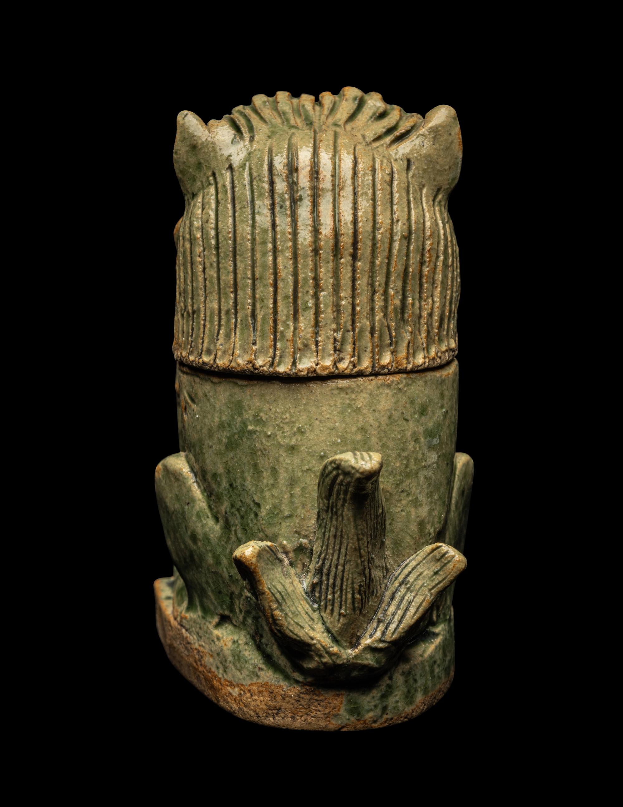 A Japanese Oribe Pottery Incense Burner