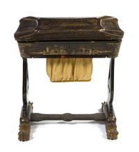 A Chinese Export Lacquered Sewing Table, Height 27 x width 25 3/4 x depth 16 3/4 inches.