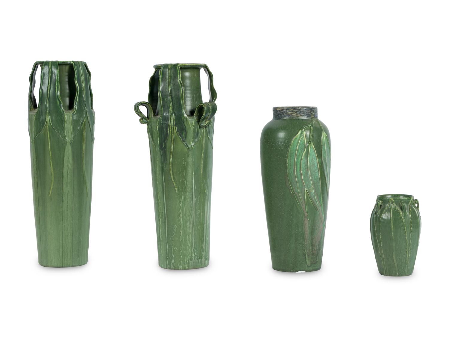 Four Vases Ephraim Faience Pottery, Wisconsin, USA